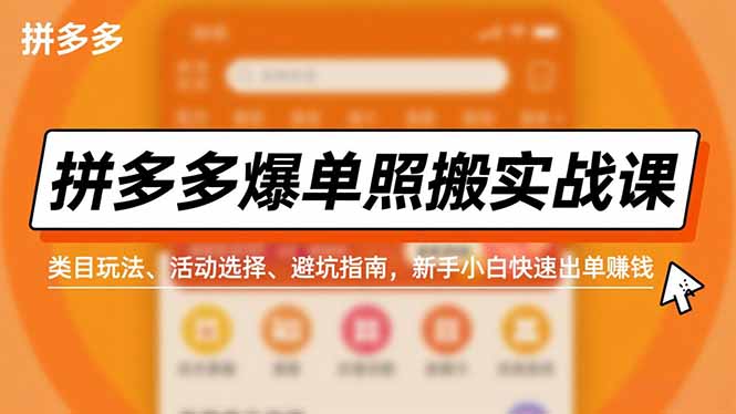 拼多多爆单照搬实战课，类目玩法、活动选择、避坑指南，新手小白快速出单赚钱-柯南聊项目