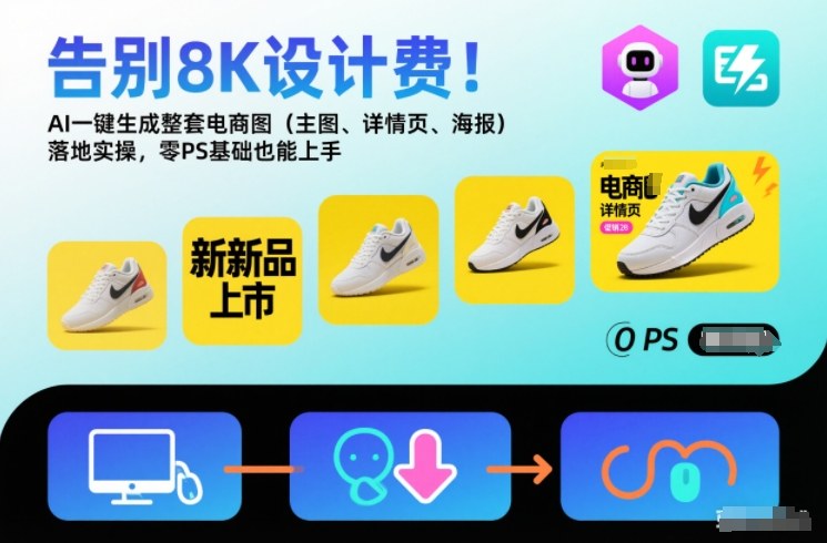告别8K设计费！AI一键生成整套电商图(主图、详情页、海报)落地实操，零PS基础也能上手-柯南聊项目