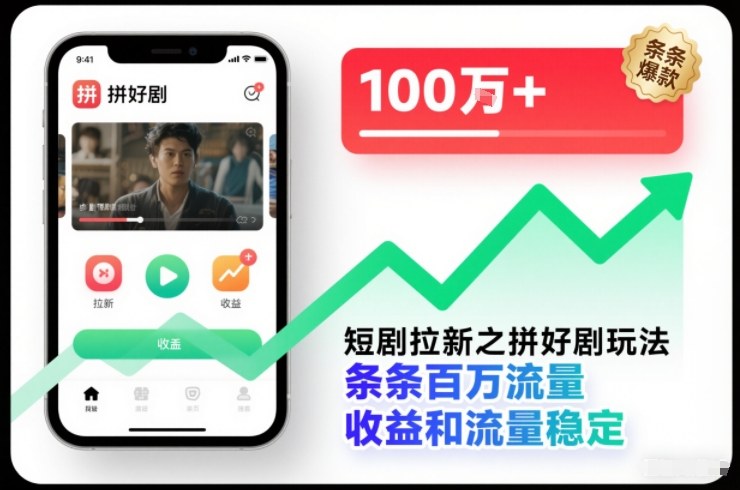 短剧拉新之拼好剧玩法，条条百万流量，收益和流量稳定-柯南聊项目