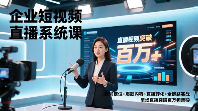 企业短视频直播系统课，账号定位+爆款内容+直播转化+全链路实战，单场直播突破百万销售额-柯南聊项目