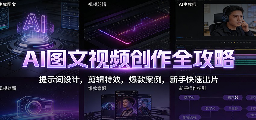 AI图文视频创作全攻略：提示词设计，剪辑特效，爆款案例，新手快速出片-柯南聊项目