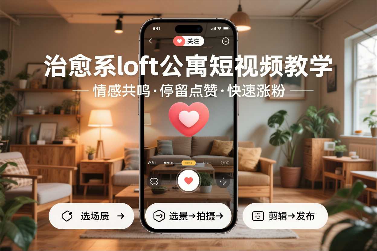 治愈系loft公寓短视频制作教学，情感共鸣引停留点赞关注，快速起号涨粉-柯南聊项目