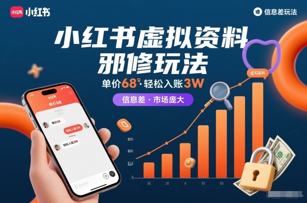 小红书虚拟资料邪修玩法，单价68，轻松入账3W，信息差玩法，市场庞大-柯南聊项目