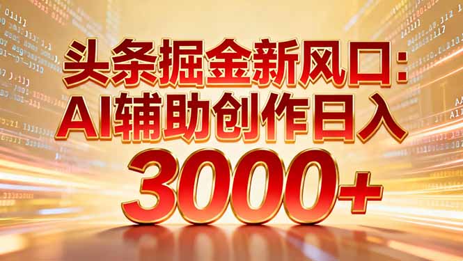 头条掘金新风口：AI辅助创作日入3000+，矩阵玩法当天启动隔天见效-柯南聊项目
