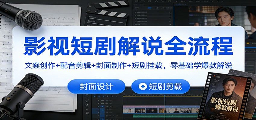 影视短剧解说全流程：文案创作+配音剪辑+封面制作+短剧挂载，零基础学爆款解说-柯南聊项目