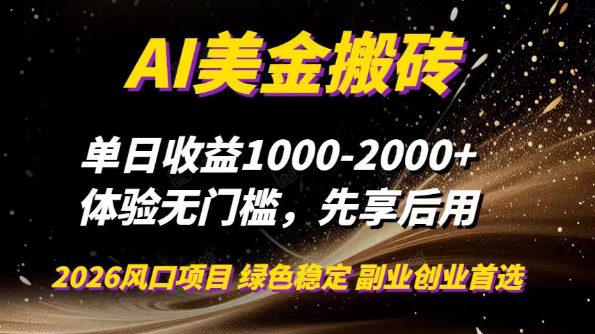 AI美金搬砖，单日收益1000-2000+，2025风口项目，可以副业，可以全职，可以工作室放大-柯南聊项目