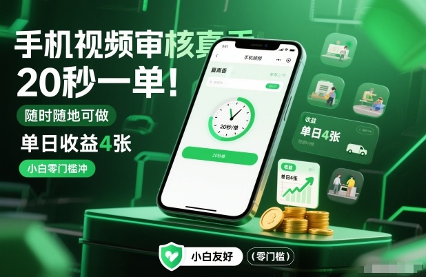 手机视频审核真香！20秒一单，随时随地可做，单日收益4张，小白零门槛冲【揭秘】-柯南聊项目