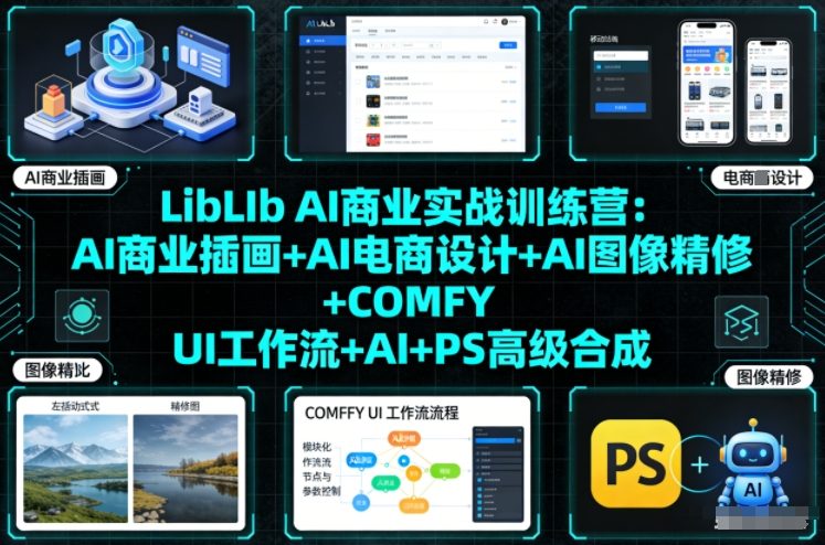 LibLIb AI商业实战训练营：AI商业插画+AI电商设计+AI图像精修+COMFY UI工作流+AI+PS高级合成-柯南聊项目