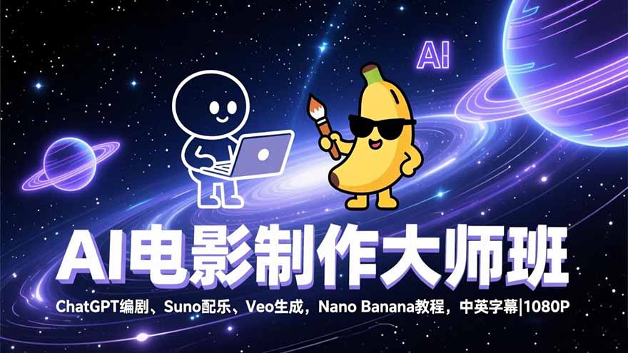 AI电影制作大师班：ChatGPT编剧、Suno配乐、Veo生成，Nano Banana教程，中英字幕|1080P-柯南聊项目