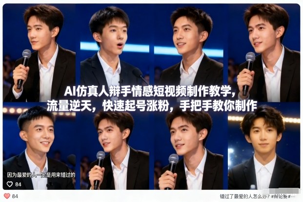 AI仿真人辩手情感短视频制作教学，流量逆天，快速起号涨粉，手把手教你制作-柯南聊项目