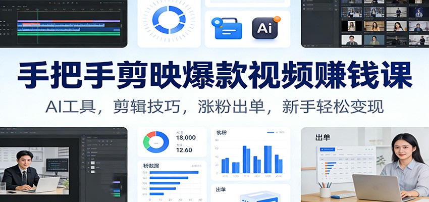 手把手剪映爆款视频赚钱课：AI工具，剪辑技巧，涨粉出单，新手轻松变现-柯南聊项目