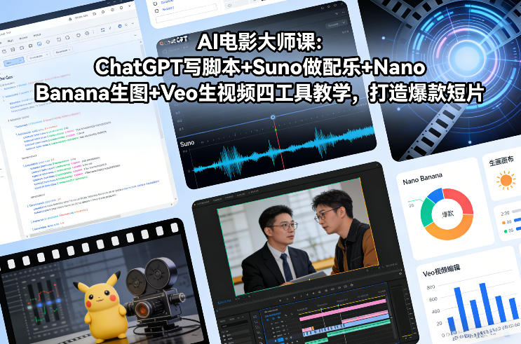 AI电影大师课：ChatGPT写脚本+Suno做配乐+Nano Banana生图+Veo生视频，打造爆款短片-柯南聊项目