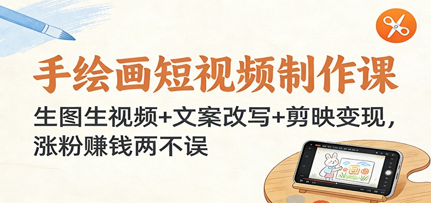 手绘画短视频制作课：生图生视频+文案改写+剪映变现，涨粉赚钱两不误-柯南聊项目