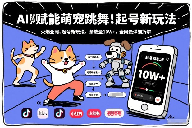 AI赋能萌宠跳舞，火爆全网，起号新玩法，条条播放量10W+，全网最详细拆解-柯南聊项目