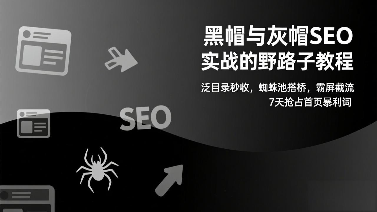 黑帽与灰帽SEO实战的野路子教程：泛目录秒收，蜘蛛池搭桥，霸屏截流，7天抢占首页暴利词-柯南聊项目