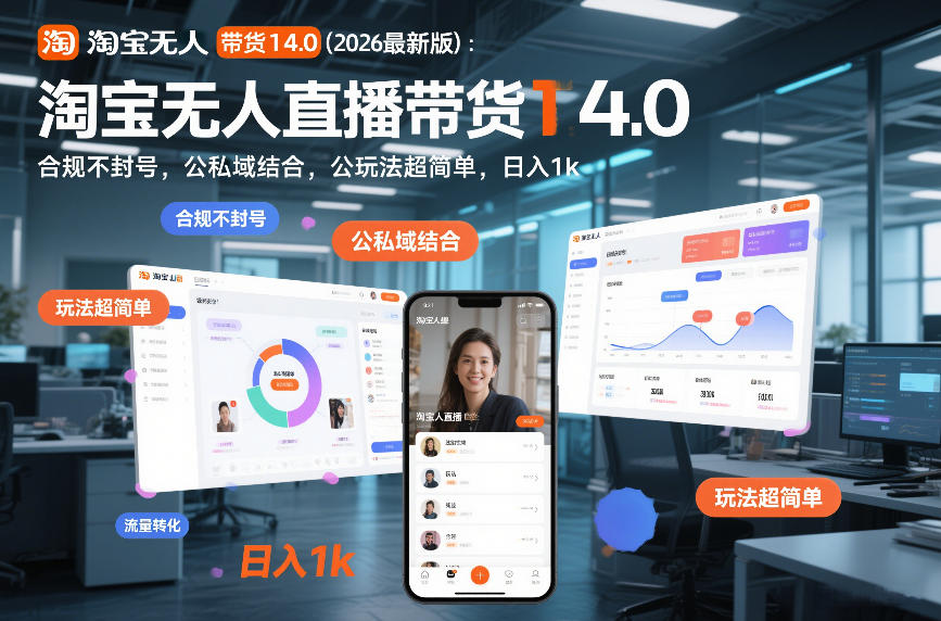 淘宝无人直播带货14.0(2026最新版)：合规不封号，公私域结合，玩法超简单，日入1k+【揭秘】-柯南聊项目