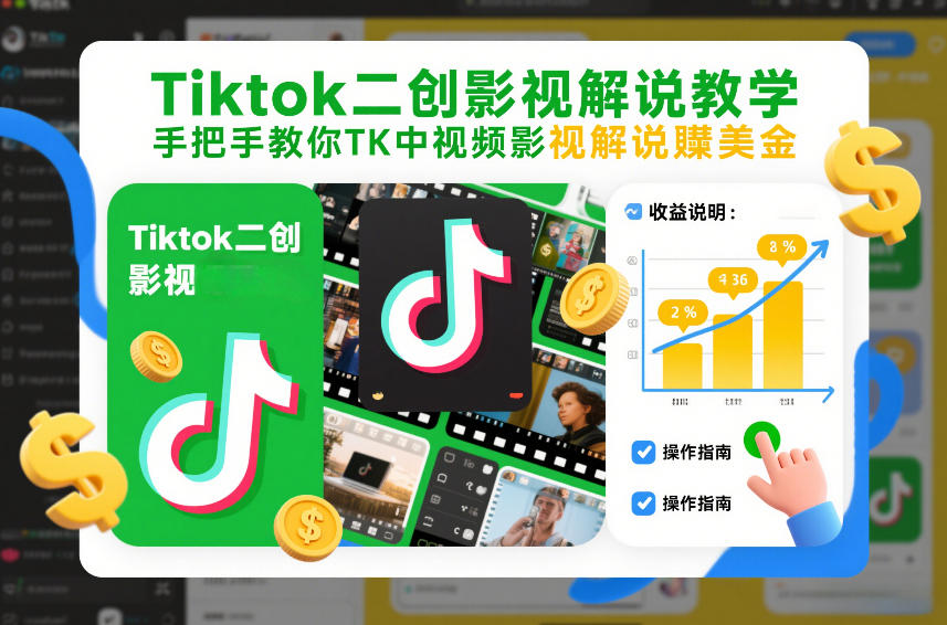 Tiktok二创影视解说教学，手把手教你TK中视频影视解说賺美金(更新26年1月)-柯南聊项目