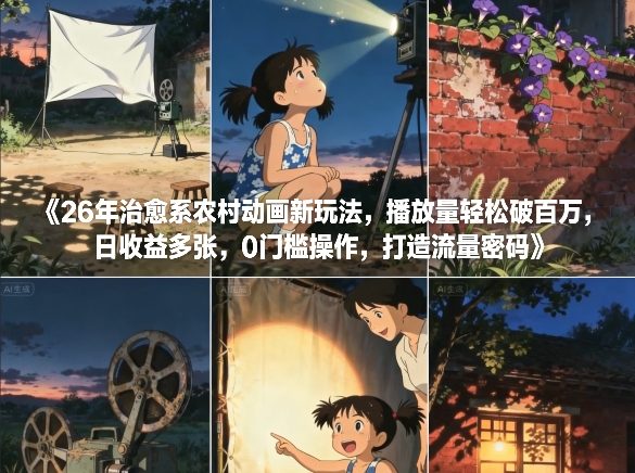 26年治愈系农村动画新玩法，播放量轻松破百万，日收益多张，0门槛操作，打造流量密码-柯南聊项目