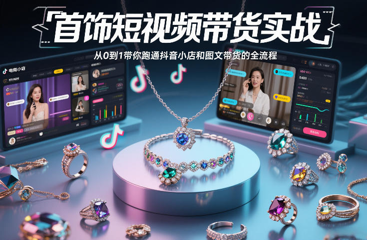 首饰短视频带货实战，从0到1带你跑通抖音小店和图文带货的全流程-柯南聊项目