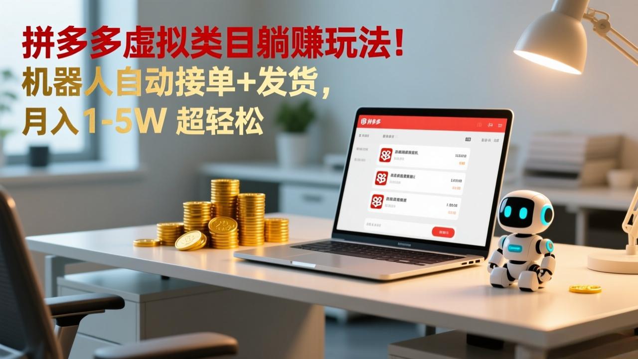 多多虚拟类目躺赚玩法！机器人自动接单+发货，月入 1-5W 超轻松-柯南聊项目