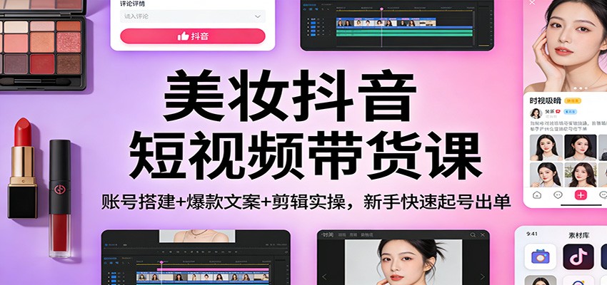 美妆抖音短视频带货课：账号搭建+爆款文案+剪辑实操，新手快速起号出单-柯南聊项目