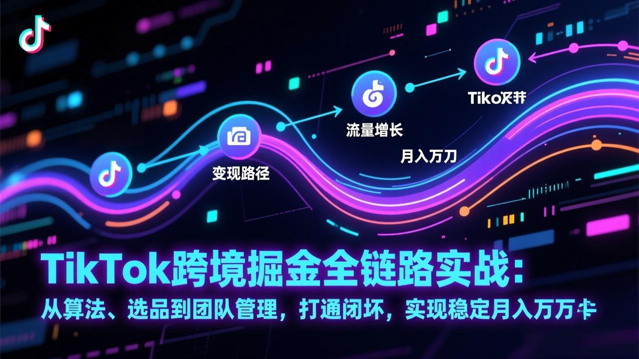 TikTok跨境掘金全链路实战：从算法、选品到团队管理，打通闭环，实现稳定月入万刀-柯南聊项目