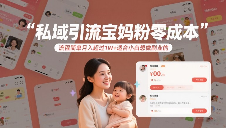私域引流宝妈粉零成本流程简单月入超过1W+适合小白想做副业的-柯南聊项目
