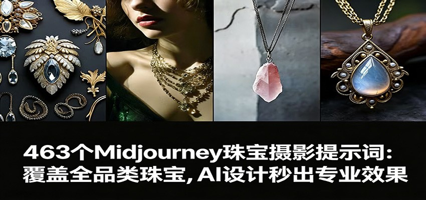 463个Midjourney珠宝摄影提示词：覆盖全品类珠宝，AI设计秒出专业效果-柯南聊项目