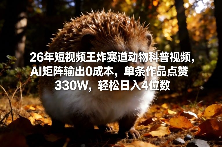 26年短视频王炸赛道动物科普视频，AI矩阵输出0成本，单条作品点赞330W，轻松日入4位数-柯南聊项目