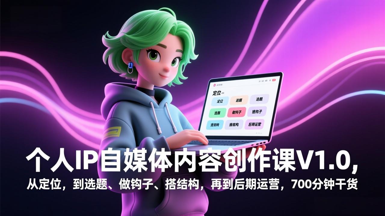 个人IP自媒体内容创作课V1.0，从定位，到选题、做钩子、搭结构，再到后期运营，700分钟干货-柯南聊项目
