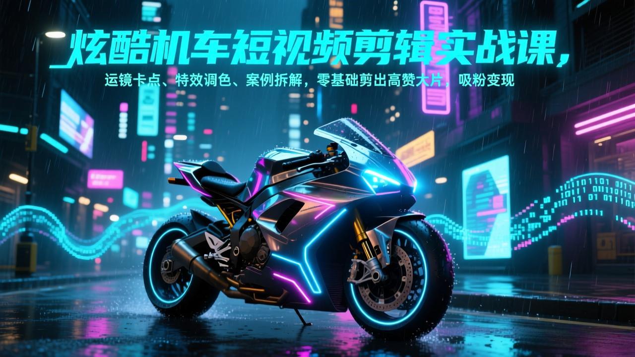 炫酷机车短视频剪辑实战课，运镜卡点、特效调色、案例拆解，零基础剪出高赞大片，吸粉变现-柯南聊项目