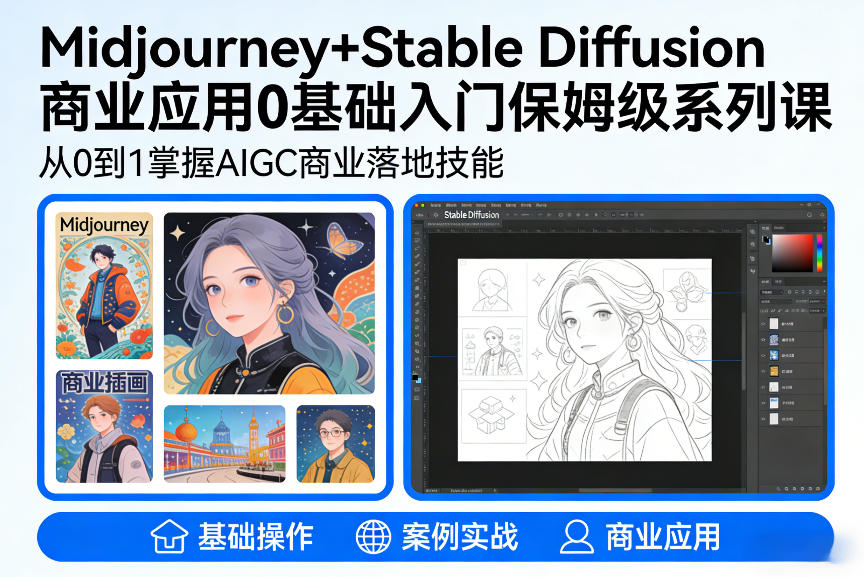 AIGC商业应用Midjourney+Stable Diffusion教程，0基础入门保姆级系列课-柯南聊项目