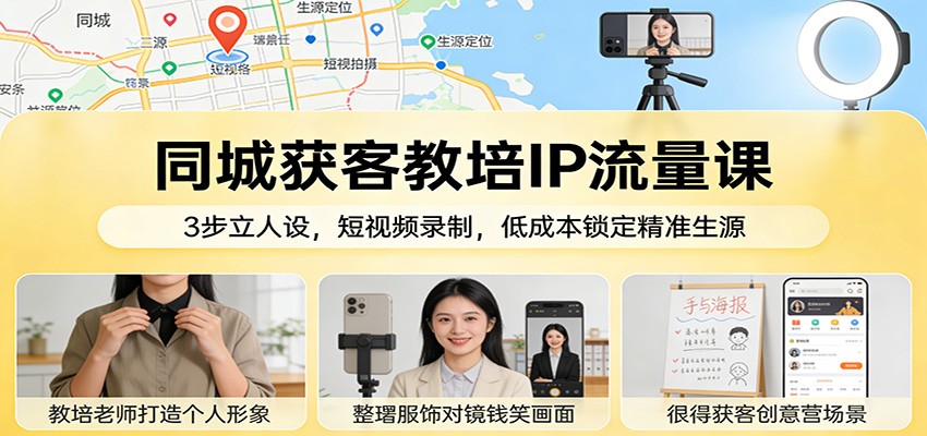 同城获客教培IP流量课：3步立人设，短视频录制，低成本锁定精准生源-柯南聊项目