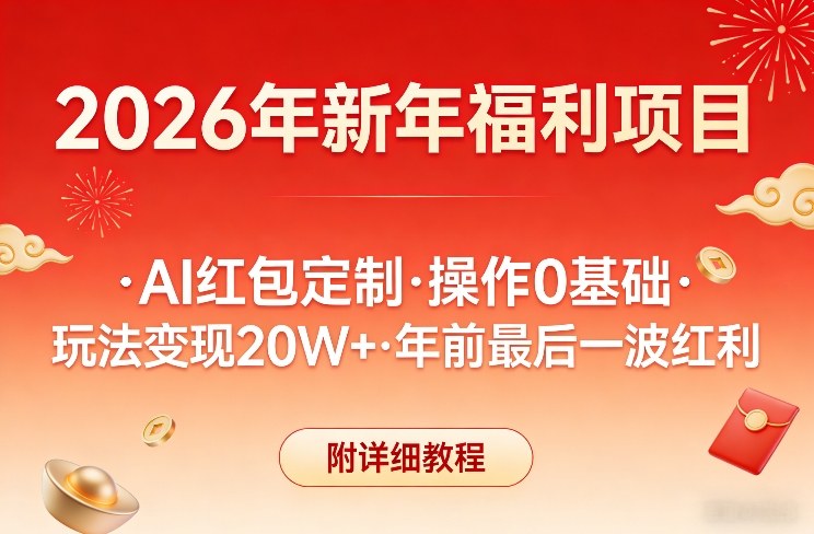 新年福利项目，AI红包定制，操作0基础，玩法变现20W+年前最后一波红利，附详细教程-柯南聊项目