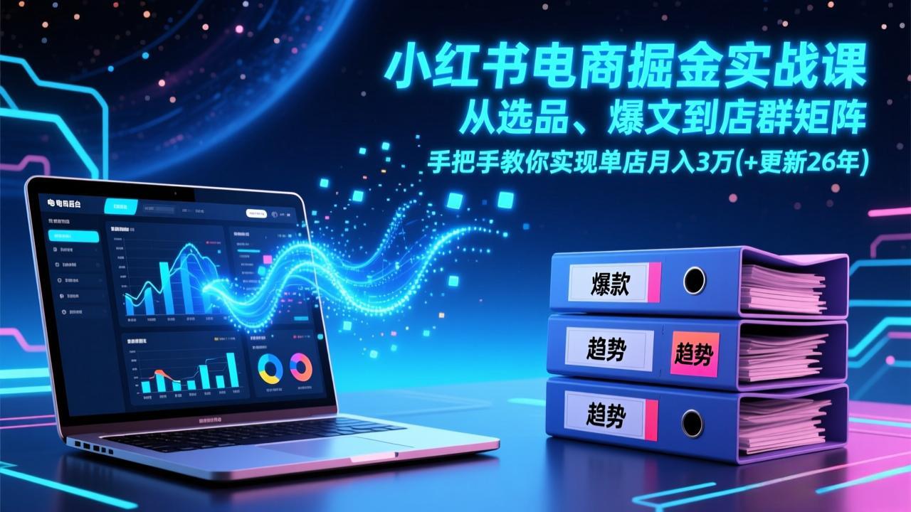 小红书电商掘金实战课，从选品、爆文到店群矩阵，手把手教你实现单店月入3万+(更新26年-柯南聊项目