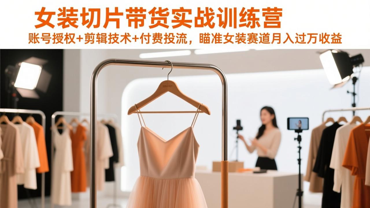 女装切片带货实战训练营，账号授权+剪辑技术+付费投流，瞄准女装赛道月入过万收益-柯南聊项目