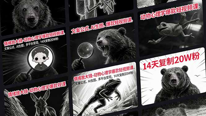 情绪放大镜-动物心理学爆款短视频课，文案公式、AI生图、多平台变现，14天复制20W粉-柯南聊项目