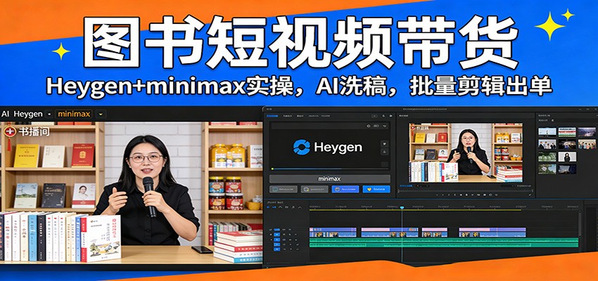 图书短视频带货：Heygen+minimax实操，AI洗稿 ，批量剪辑出单-柯南聊项目