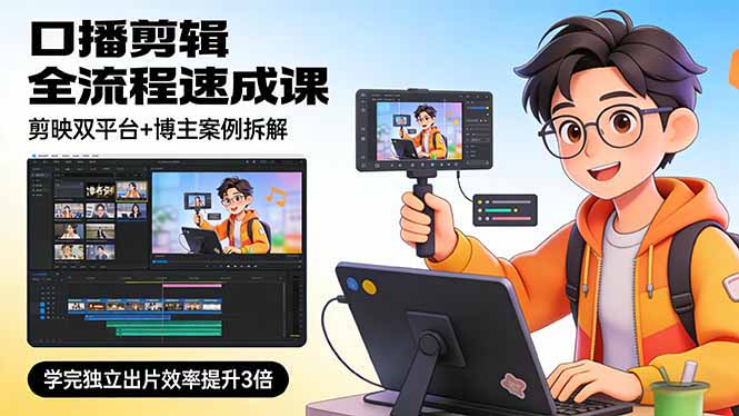 口播剪辑全流程速成课，剪映双平台+博主案例拆解，学完独立出片效率提升3倍-柯南聊项目