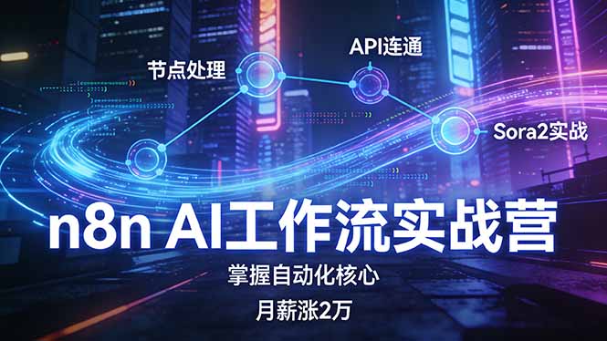 n8n AI工作流实战营，节点处理+API连通+Sora2实战，掌握自动化核心月薪涨2万-柯南聊项目