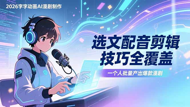 2026字字动画AI漫剧制作-1期，选文配音剪辑技巧全覆盖，一个人就能批量产出爆款漫剧-柯南聊项目