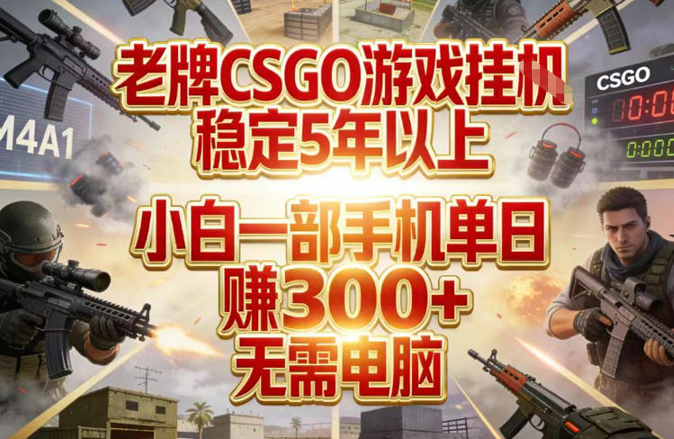 老牌CSGO游戏挂G，稳定5年以上，小白一部手机单日賺3张+，无需电脑【揭秘】-柯南聊项目