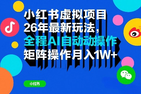 小红书虚拟项目26年最新玩法，全程AI自动操作，矩阵操作月入1W＋【揭秘】-柯南聊项目