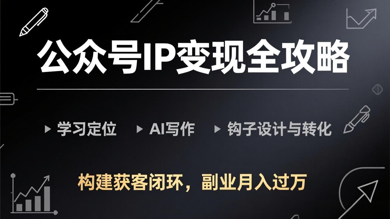 公众号IP变现全攻略-更新，学习定位、AI写作、钩子设计与转化，构建获客闭环，副业月入过万-柯南聊项目
