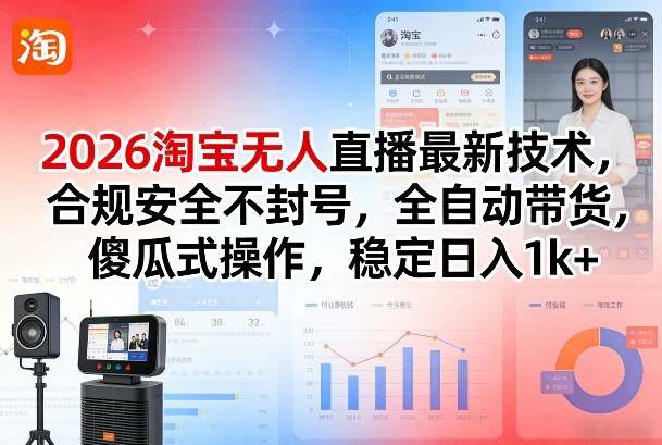 2026淘宝无人直播最新技术，合规安全不封号，全自动带货，傻瓜式操作，稳定日入1k+【揭秘】-柯南聊项目