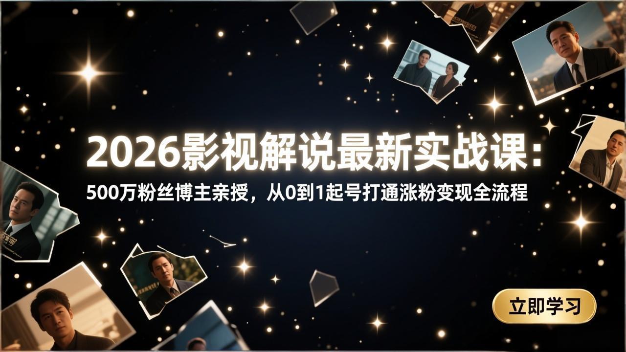 2026影视解说最新实战课：500万粉丝博主亲授，从0到1起号打通涨粉变现全流程-柯南聊项目