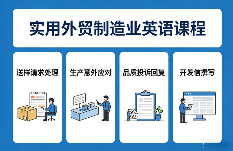 实用外贸制造业英语课程，教你专业处理送样请求、应对生产意外、回复品质投诉、撰写开发信等-柯南聊项目