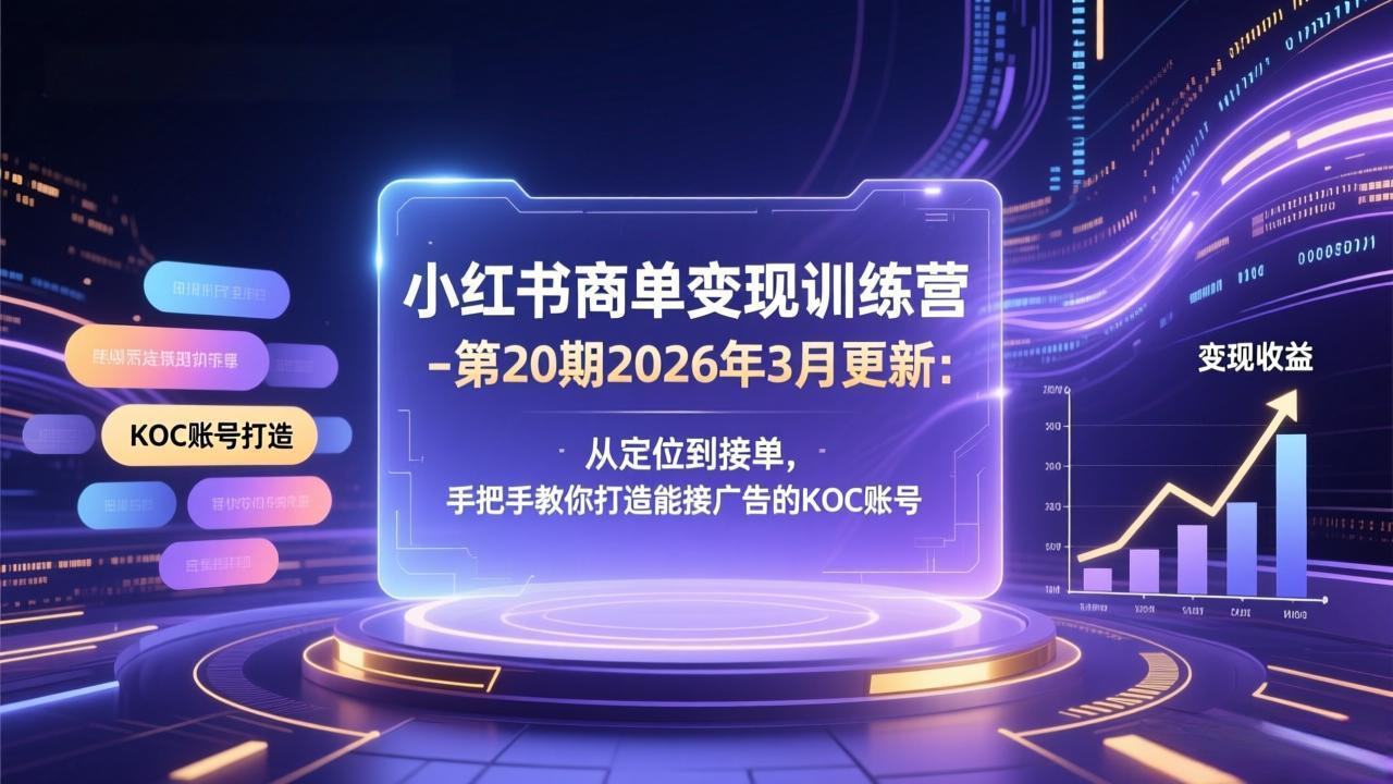 小红书商单变现训练营-第20期26年3月更新：从定位到接单，手把手教你打造能接广告的KOC账号-柯南聊项目