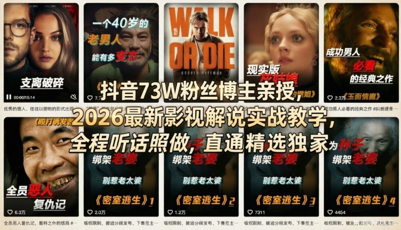 抖音73W粉丝博主亲授，2026最新影视解说实战教学，全程听话照做，直通精选独家-柯南聊项目