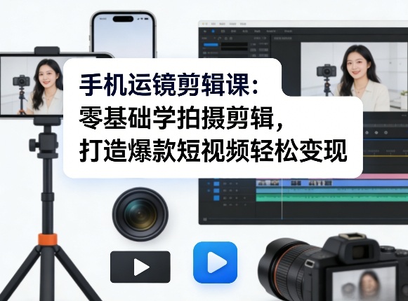 手机运镜剪辑课：零基础学拍摄剪辑，打造爆款短视频轻松变现-柯南聊项目